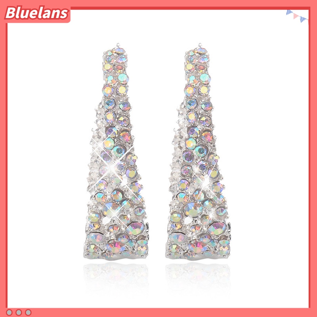 Anting Stud Bentuk U Aksen Berlian Imitasi Shiny Multicolored Untuk Wanita