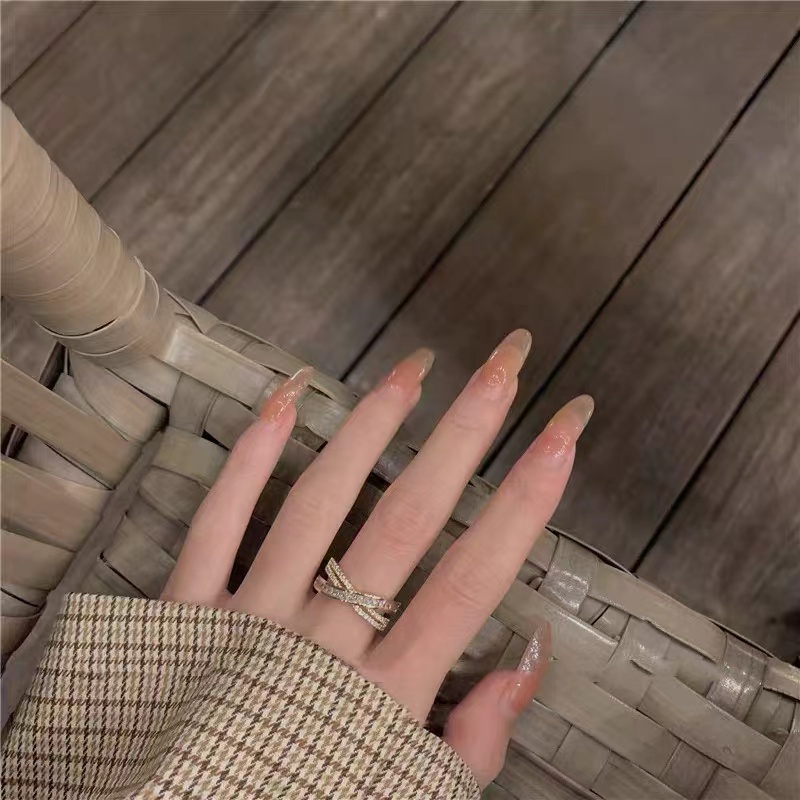 Cincin Model Terbuka Desain Silang Hias Zircon Gaya Simpleunik Untuk Wanita