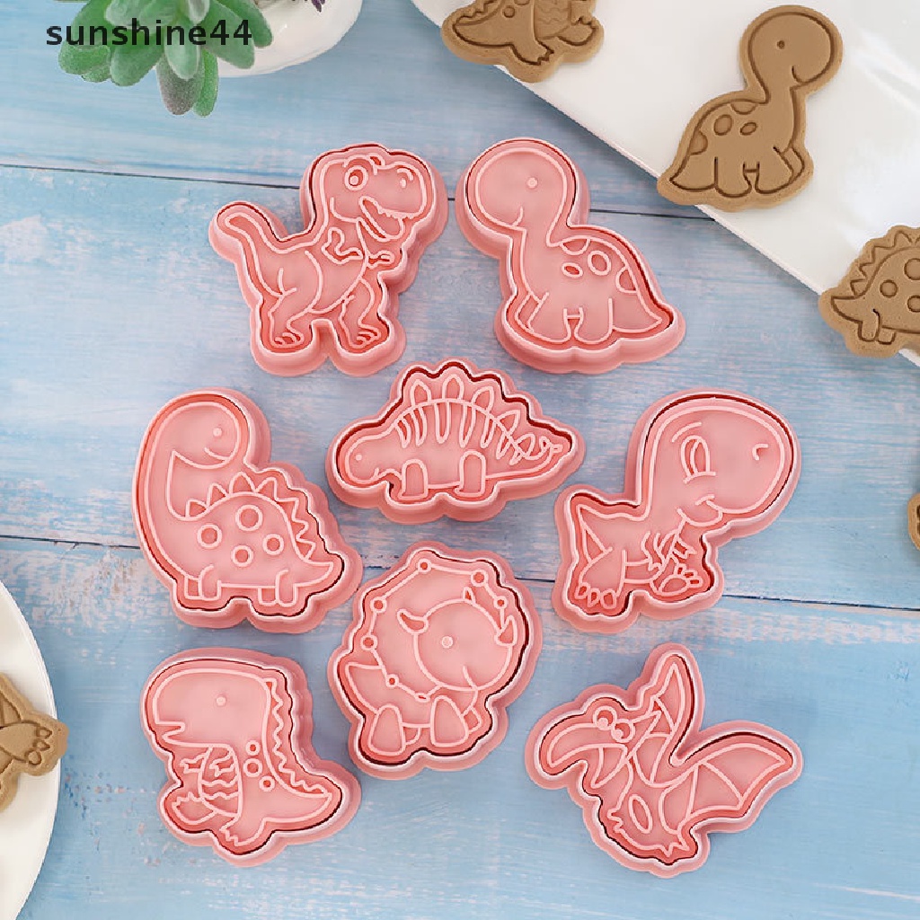 Sunshine 8pcs / set Cetakan Biskuit Bentuk Dinosaurus 3D Bahan Plastik