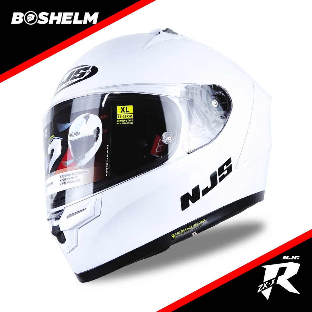 BOSHELM Helm NJS ZX-1R Solid PUTIH GLOSSY Helm Full Face SNI