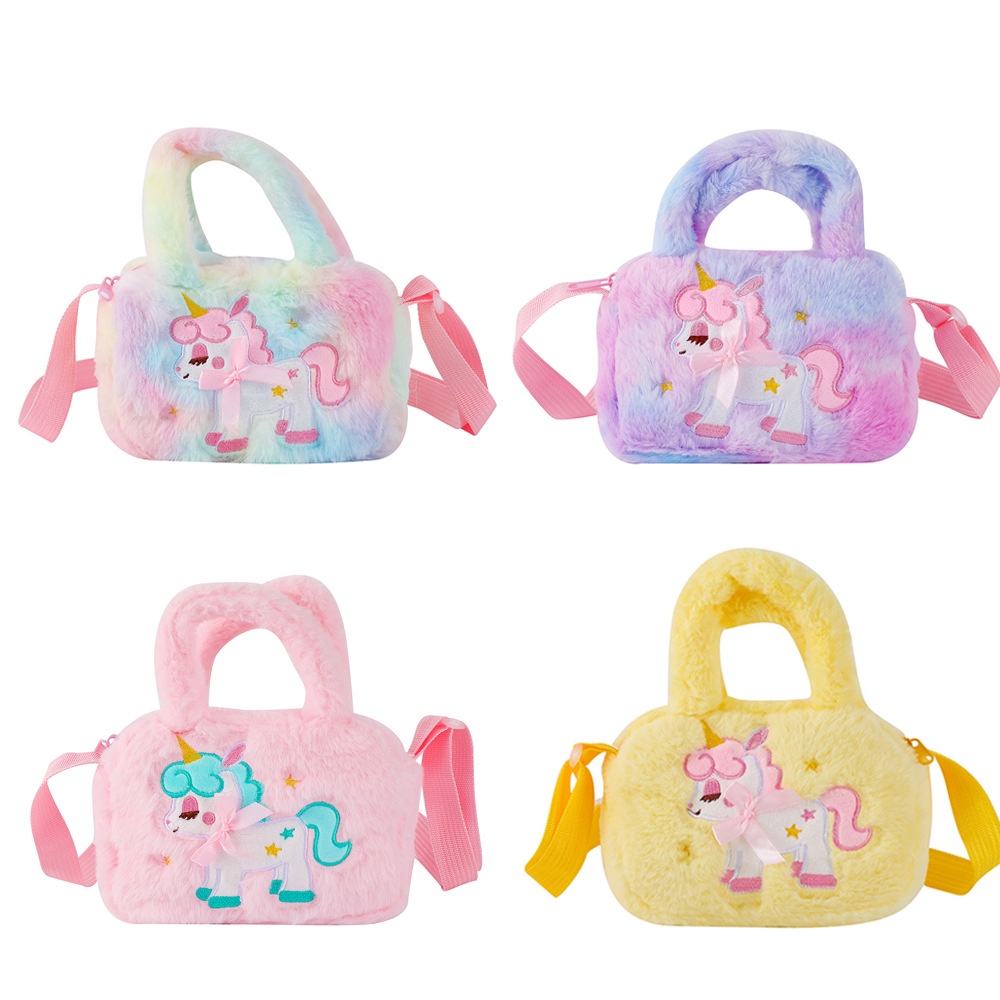 Tas Selempang Unicorn Bulu Sling Bag Motif PERSEGI tas jalan jalan anak lucu, berkualitas dan menggemaskan untuk kado ultah