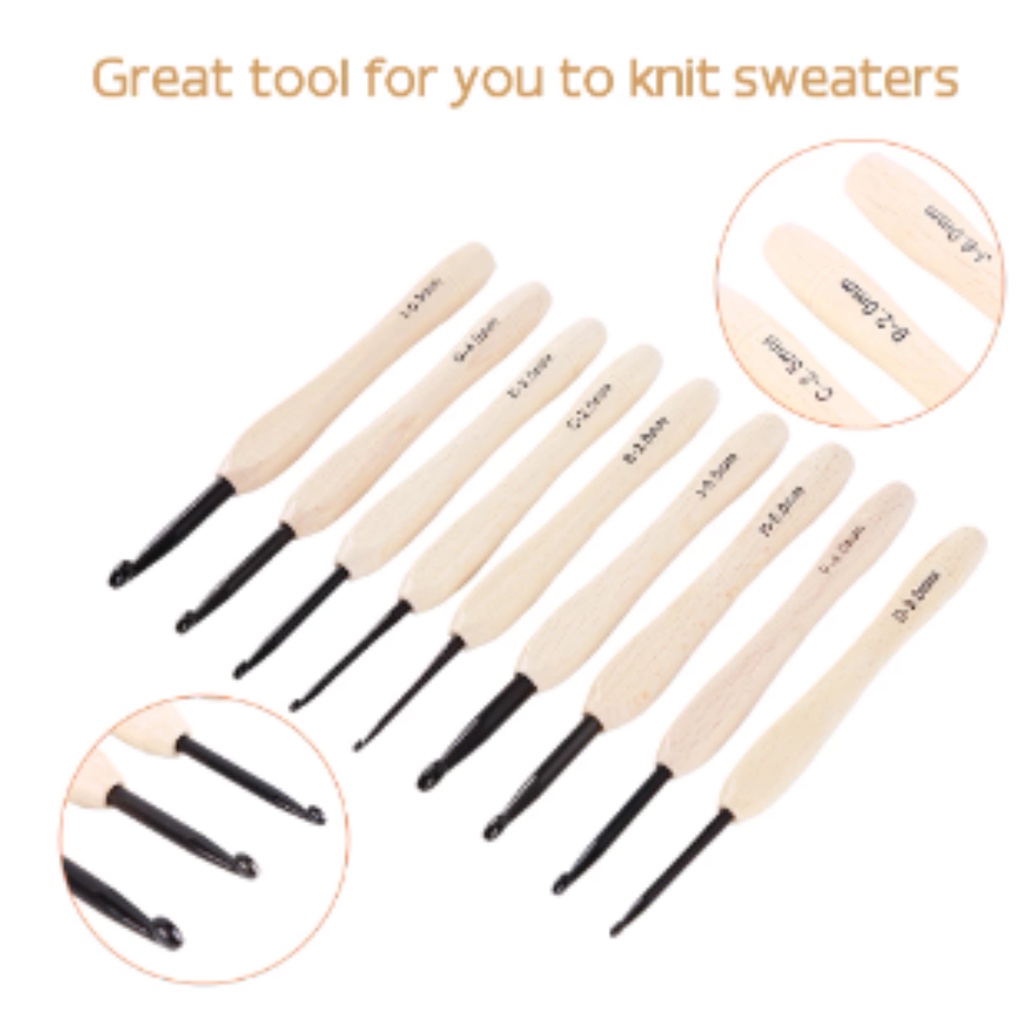 AnekaBenang - Hakpen / Crochet Hitam Gagang Kayu - SET