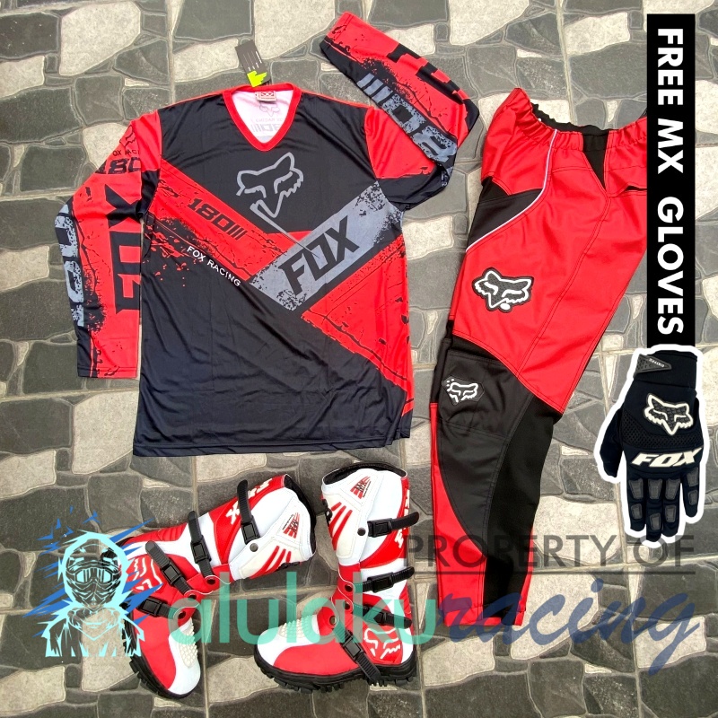 Jersey, Celana, Sarung Tangan &amp; Sepatu Fullprint with Protectors Fullset MX Trail Motocross - Paket Bundling FOCTSV150310-F41