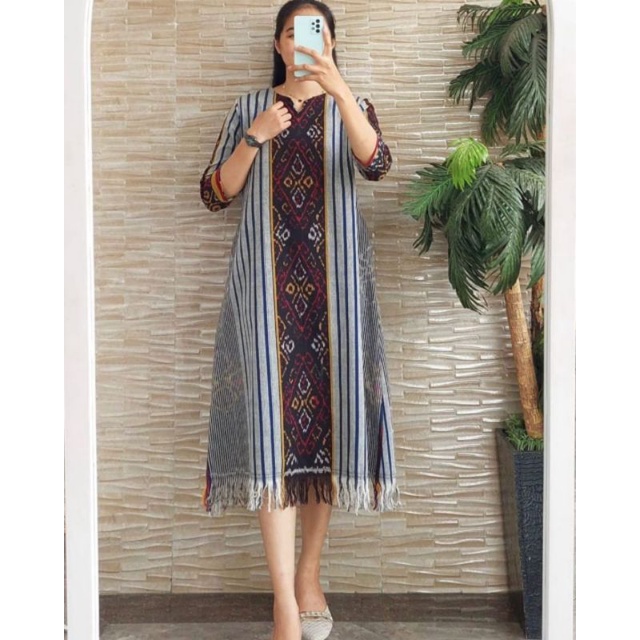 DRESS SHEERENA II TENUN FASHION TROSO JEPARA, DRESS CASUAL TENUN JEPARA, DRESS TENUN IKAT TROSO JEPA