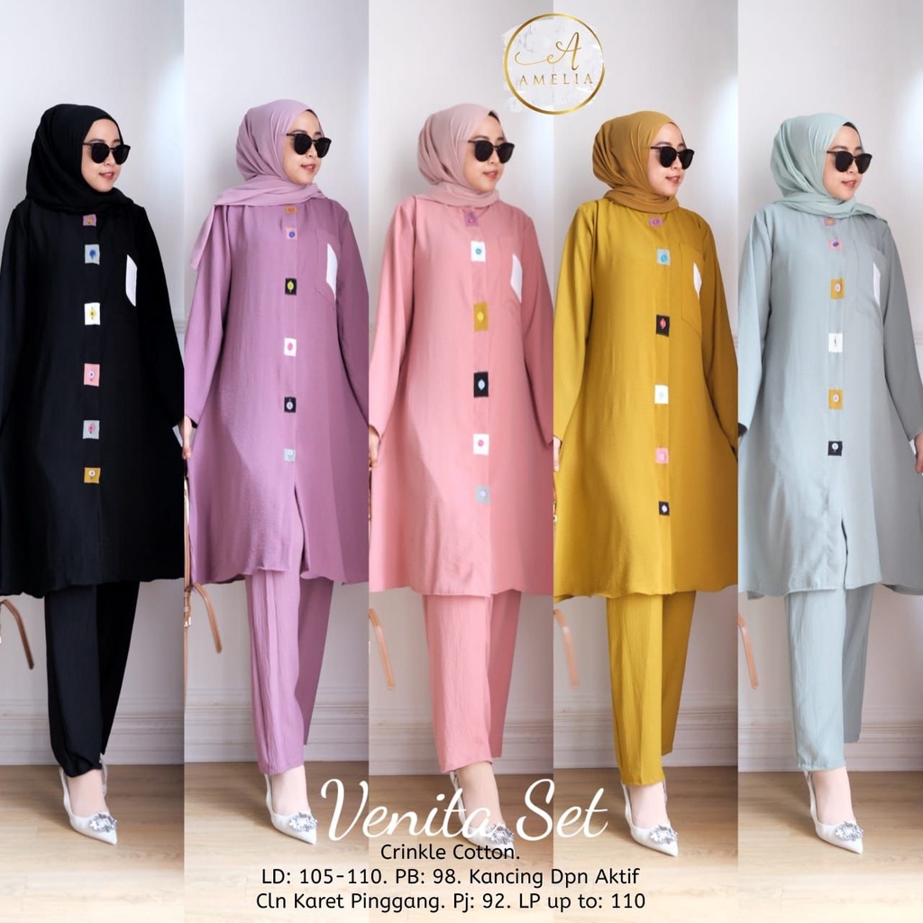 Baju Satu Setelan Wanita One Set Venita Set Wanita Kekinian Jumbo Bahan Crinkle by Amelia