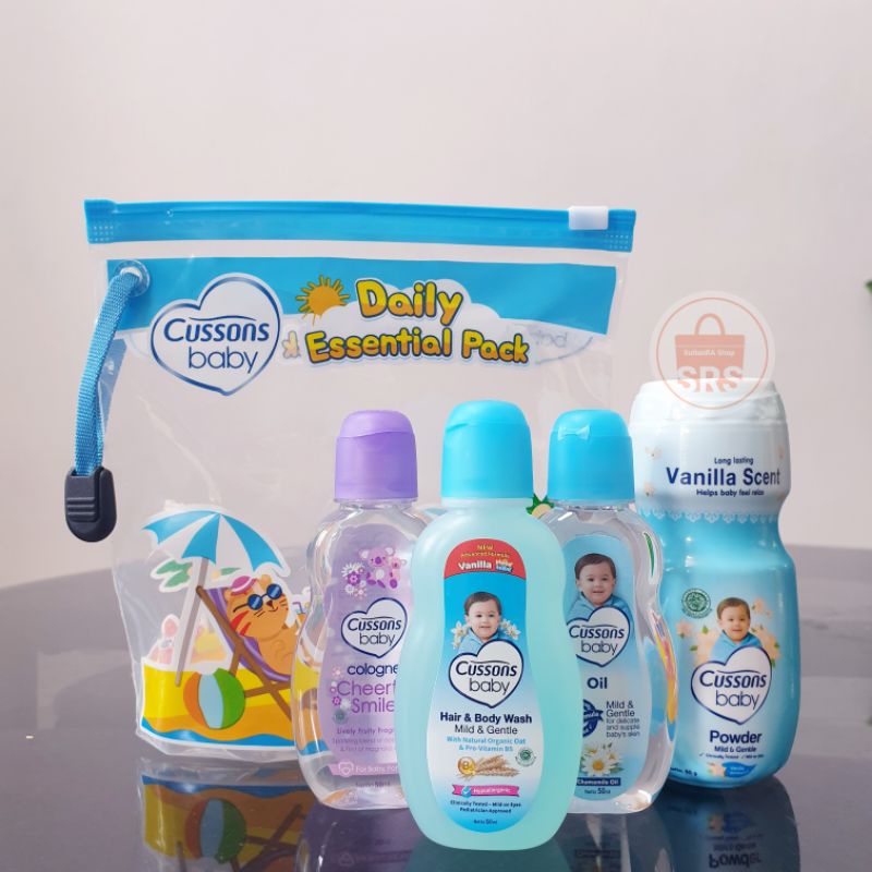 5 in 1 | 4 in 1 Cussons Baby Daily Essential Pack + Telon, Cussons Mini Gift Bag, Gift Set Bayi, Kado Bayi, Set Bedak Bayi