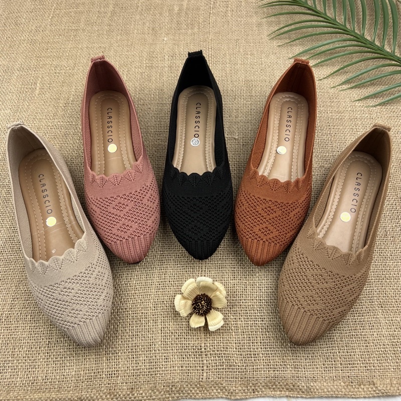 MARASYAFFA - SEPATU FLAT WANITA RAJUT IMPORT BK02