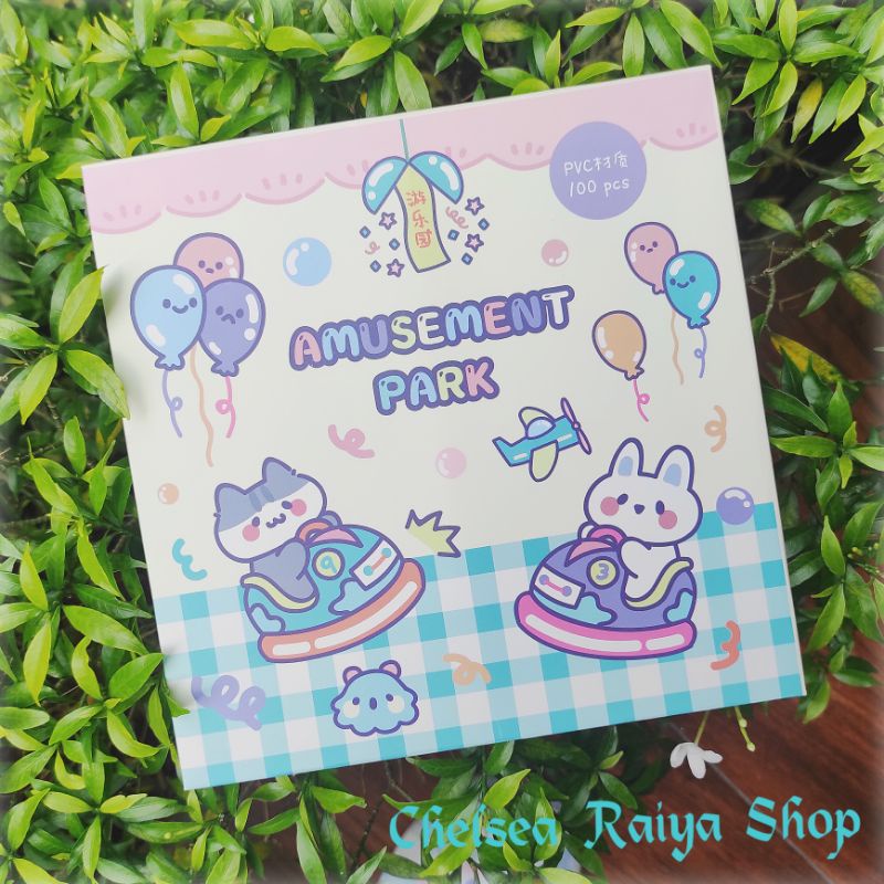 

Stiker Plastik PVC Dekorasi Scrapbook Amusement Park 100 Lembar + Box 100 Varian 8x8cm