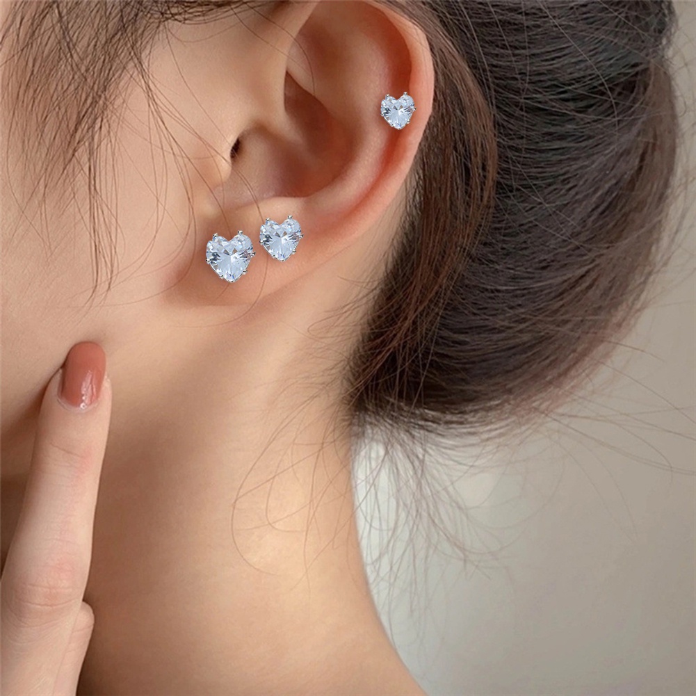 Anting Klip Magnetik Bentuk Hati Hias Zircon Untuk Wanita