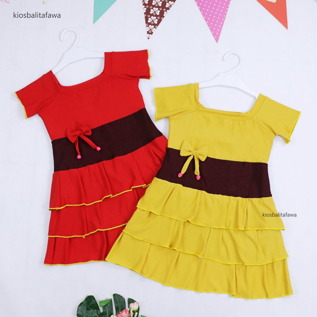 Dress Nayla uk 4-5 Tahun / Dres Pesta Baju Polos Anak Perempuan Motif Polos Garis Batik Lucu Murah