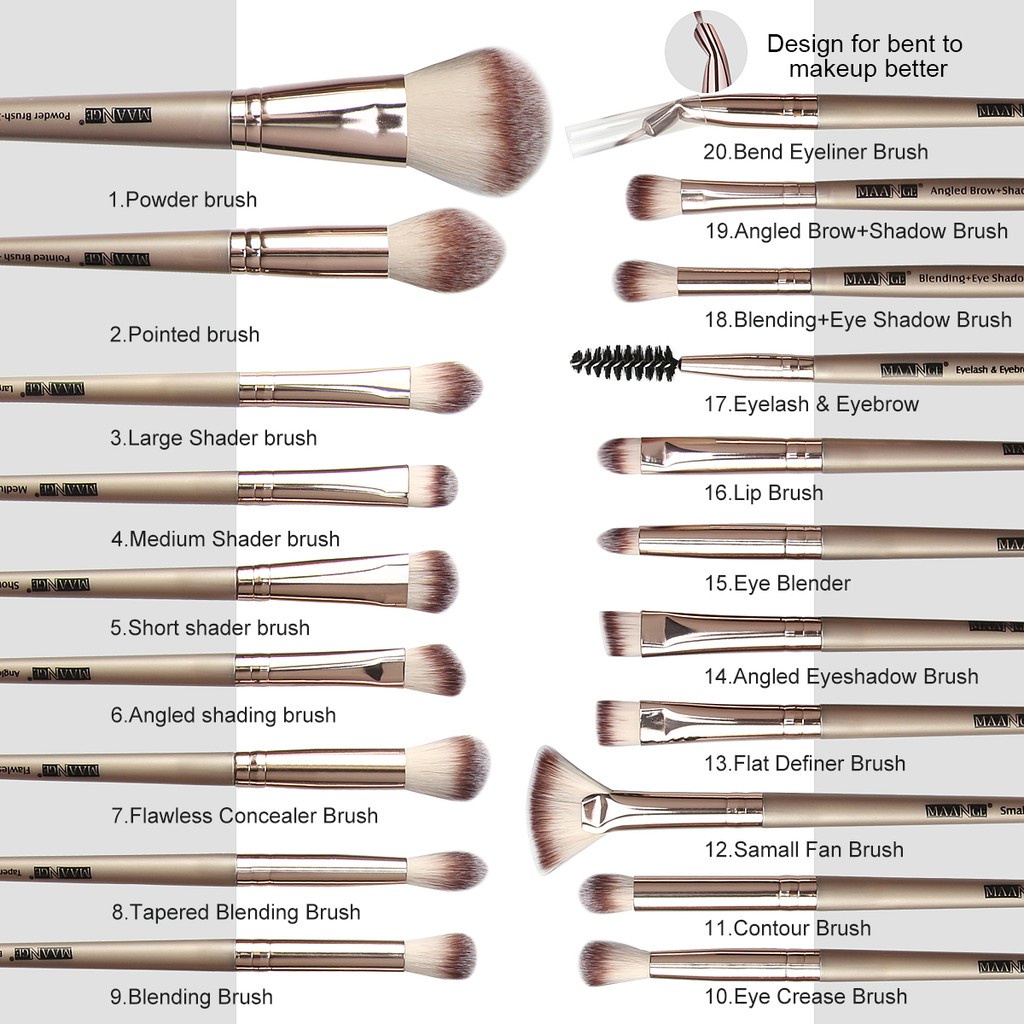 MAANGE5748+0117 Brush Kit 20 Pcs Brush Kosmetik Kuas Makeup Profesional Untuk Wajah Powder Besar Eye Shadow Foundation