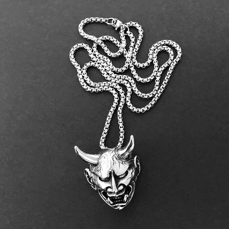 Kalung Panjang Liontin Bentuk Segitiga Hantu Prajna Bahan Titanium Steel Gaya Hip Hop Jepang Korea Untuk Pria