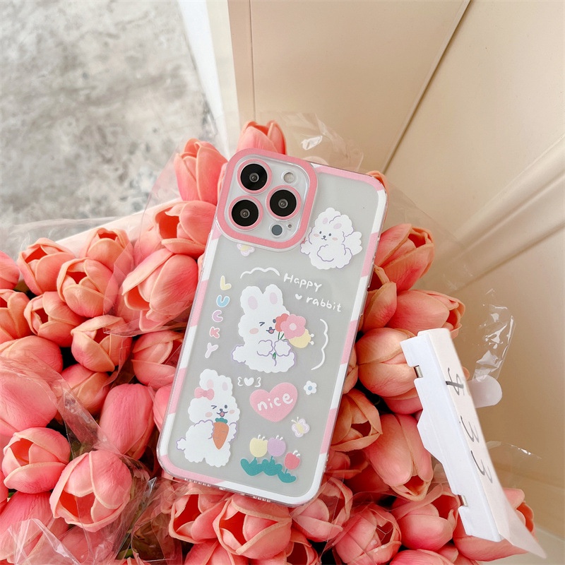 IPHONE Kartun Pelindung Hewan Kelinci Lucu Kelinci Transparan Phone Case Cover Untuk Iphone7 8 PLUS X XR XS 11 12 13 14 PRO MAX SE