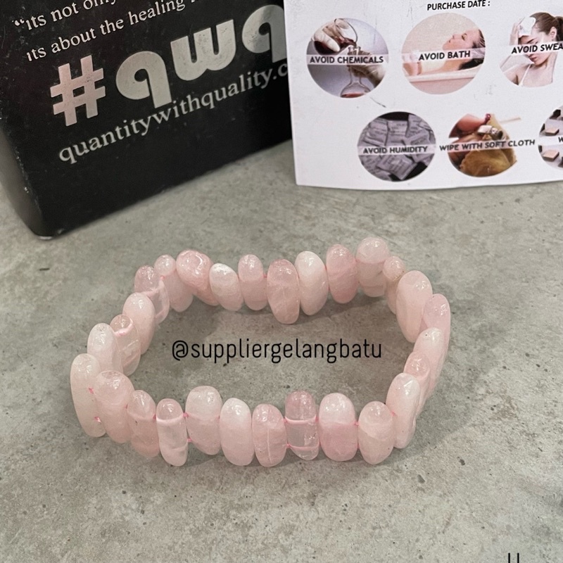 GELANG BATU ROSE QUARTZ nugget pink lucu giok akik natural alami