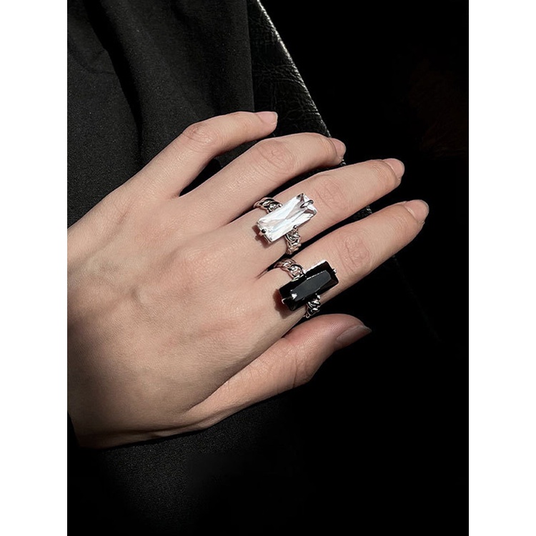 Fancyqube Fancycube Cincin Rantai Adjustable Model Terbuka Bahan Zirkon Warna Hitam Untuk Wanita
