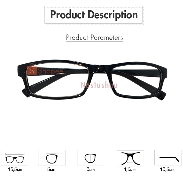 Kacamata Baca Lensa Plus Bingkai Model Persegi Panjang Hitam +1.00 s/d + 3.00 Kacamata Pria Wanita Reading Glasses NOCASE