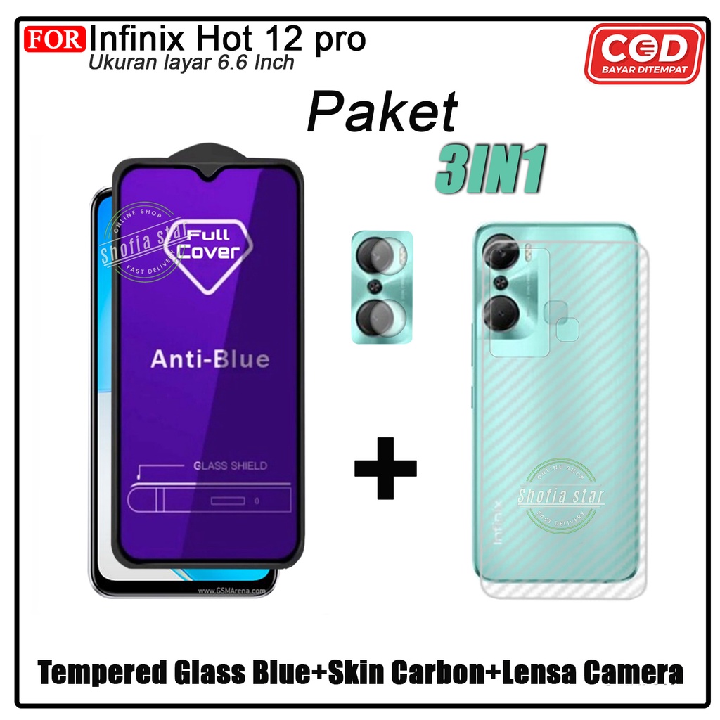 PAKET 3IN1 Tempered Glass Infinix Hot 12 Pro Anti Glare Full Layar Protect Camera