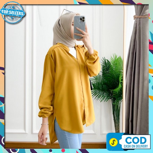 Kemeja Wanita Atasan Polos Oversize Blus Kameja Kekinian Terbaru 2022 2023 Korean Style  Ootd Cewek 