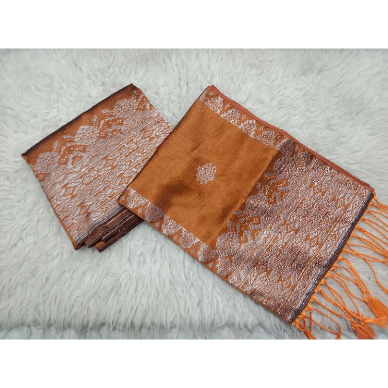 songket silungkang warna bata soft silver
