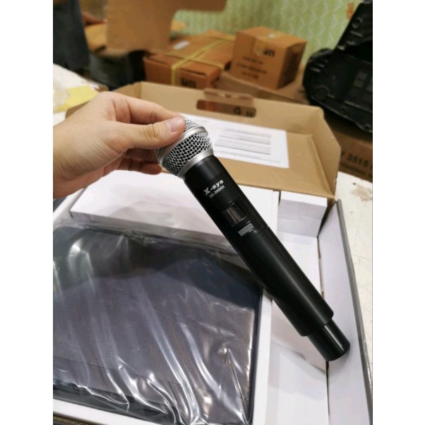 Mic Wireless 2 Handheld UHF Microfone Genggam Tanpa Kabel