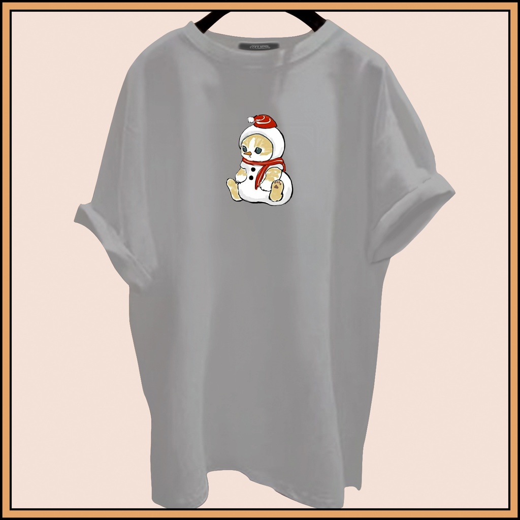 CALVIERO SHOP - BAJU KAOS ATASAN WANITA PRINT CAT SNOWMAN LOGO GALAXY PRINT