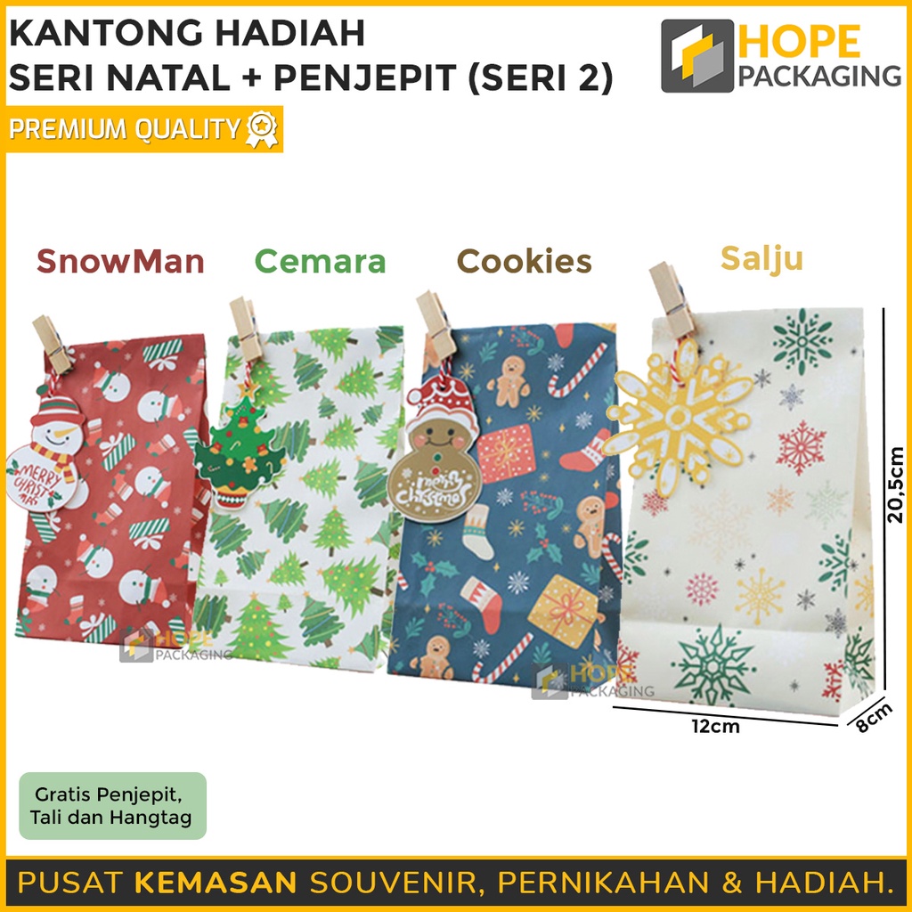

Kantong Hadiah Seri Natal + Penjepit + Hangtag /Paper Kraft Kantong Size : 12x20.5x8cm