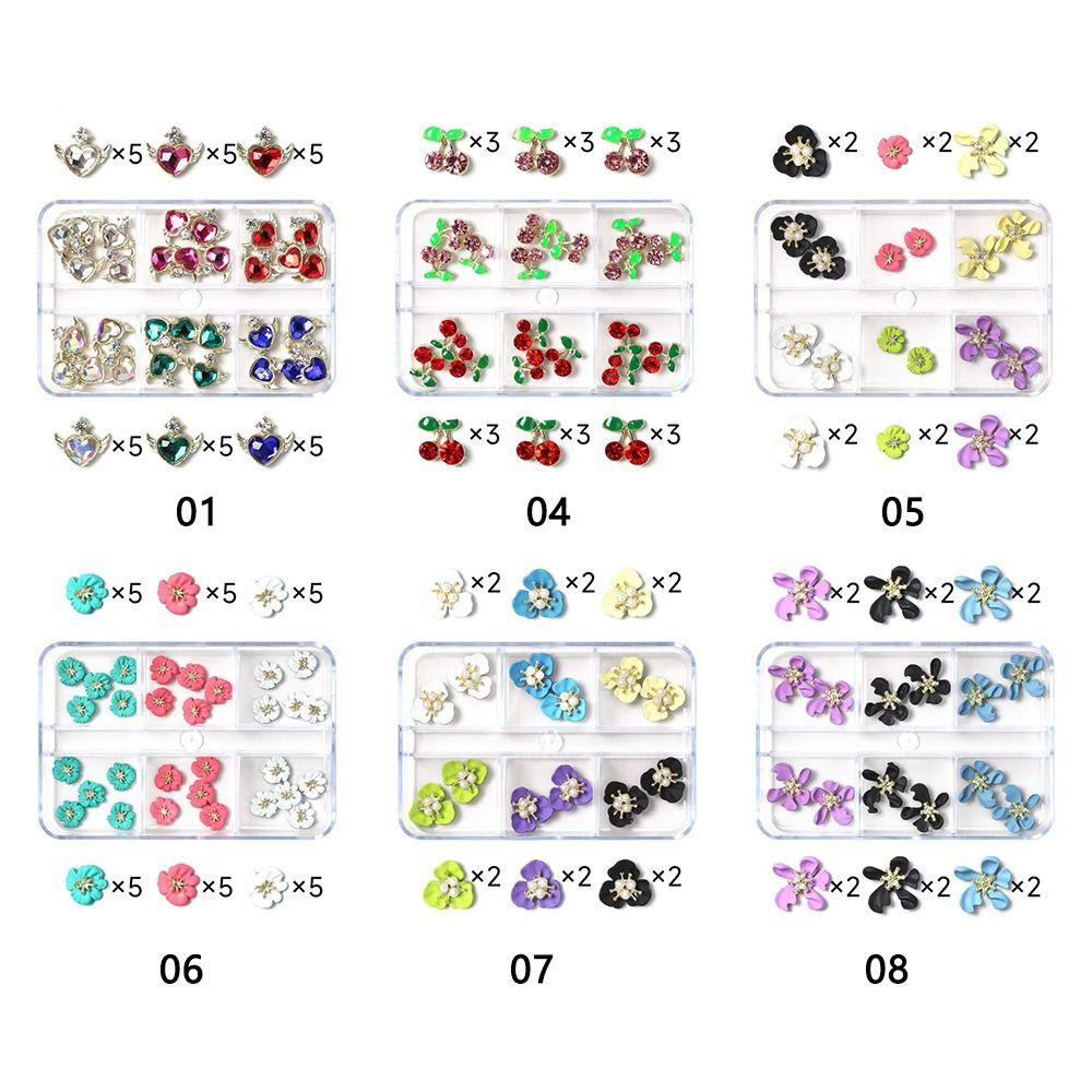 Solighter Nail Art Berlian Imitasi Kotak Kuku Berlian Alloy Matal Manicure Gem Planet Charms