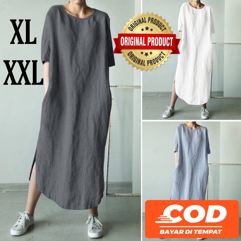 Tunik Kasual Wanita Premium Ispa Tunik Katun Rami Size XL-XXL Tunik Jumbo Wanita Tunik Super Jumbo Atasan Muslim Klasik Baju Wanita 2022 Tunik Terbaru Tunik Classy Tunik Modern Tunik Polos Busana Wanita Terlaris Tunik Premium