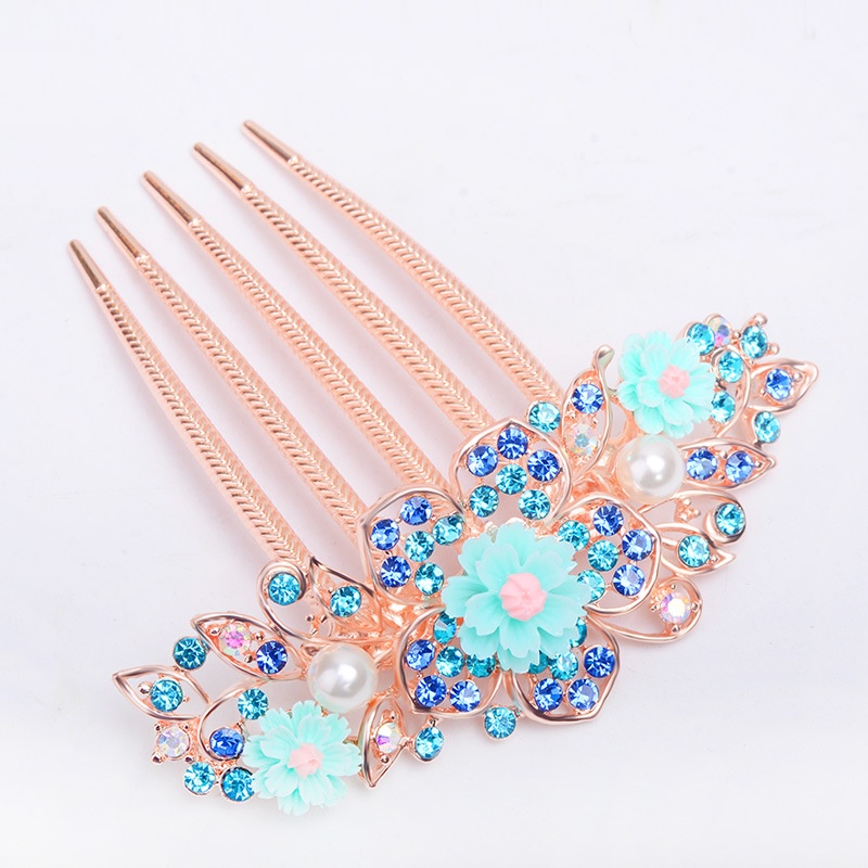 Sisir Rambut Bentuk Bunga Aksen Berlian Imitasi Bahan Alloy Untuk Wanita
