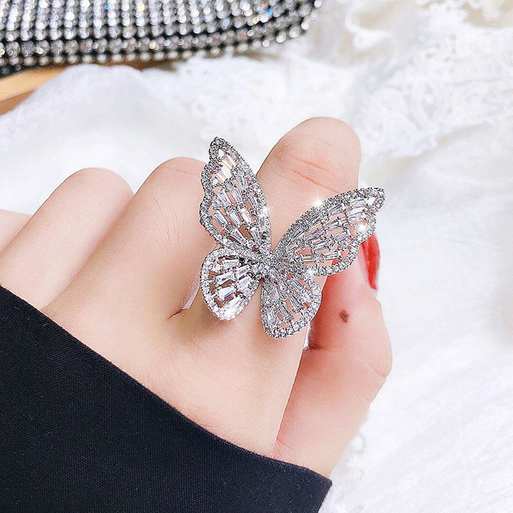 Needway Cincin Elegan Mengkilap Pernikahan Hadiah Pesta Untuk Wanita Kupu-Kupu Cubic Zirconia Fashion Perhiasan Yang Dapat Disesuaikan