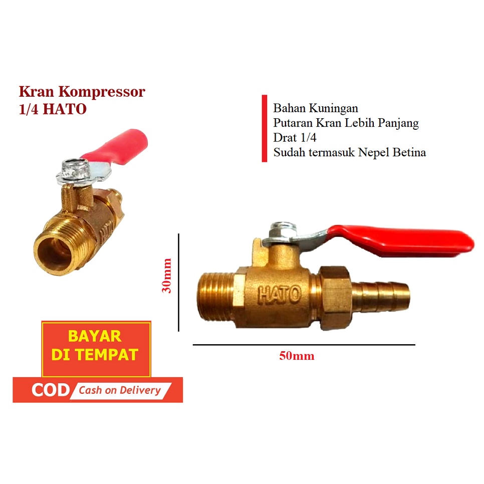 Kran Hato Kran Angin Kompressor Hato 1/4 1/4&quot;  Kran Compressor Kran Angin Kompressor / Kran Hato / Stop Keran Kompresor Kuningan Air Cock Compresor Hato