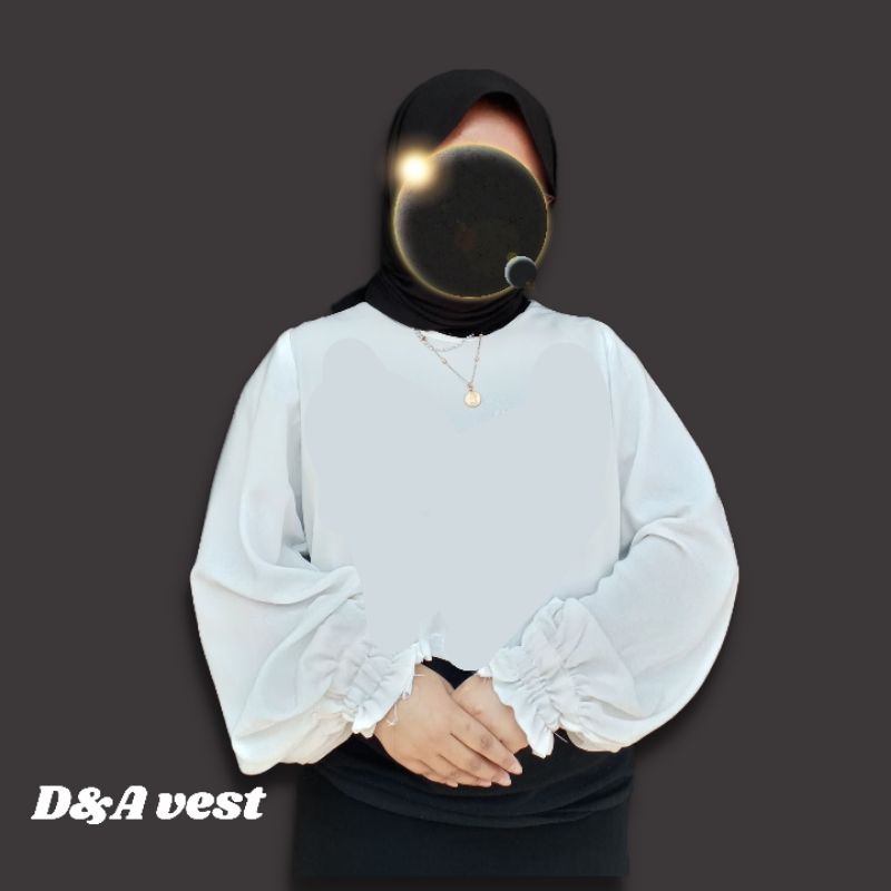 D&A Croptop Lengan Balon Tangan Karet//atasan wanita//style Korea//putih//hitam