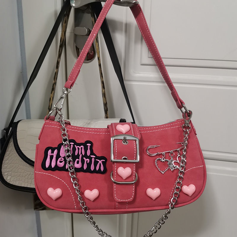 Suhao Asli Buatan Sendiri Manis Keren Millennial Spice Girl y2k Tas Ketiak Cinta Rantai Kupu-kupu Tas Showa Messenger Bag