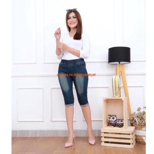 Voppy Celana Jegging Jeans Pendek Wanita (7/8) Tulang Lipat Bawah