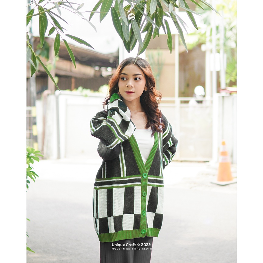 Cardigan - outer cardigan - Checkered Rally Oversize Cardigan By Uniquecraft_bdg