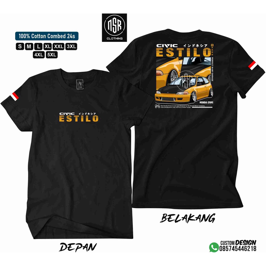 T-SHIRT HONDA CIVIC ESTILO cotton combed 24s/KAOS HONDA CIVIC/BAJU HONDA CIVIC