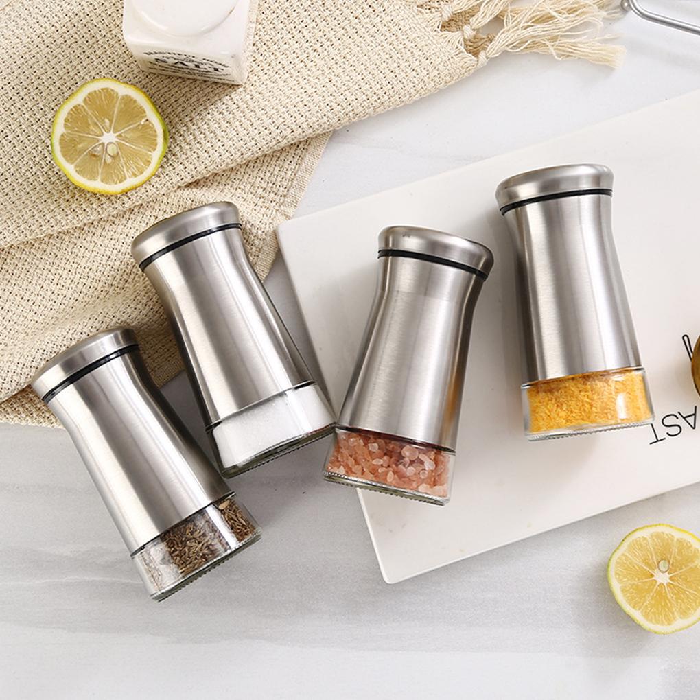 Stainless Steel Salts Pepper Shaker Seasoning Pot Camping Barbecue Spices Jar Condiments Boxes Wadah Penyimpanan Gadget