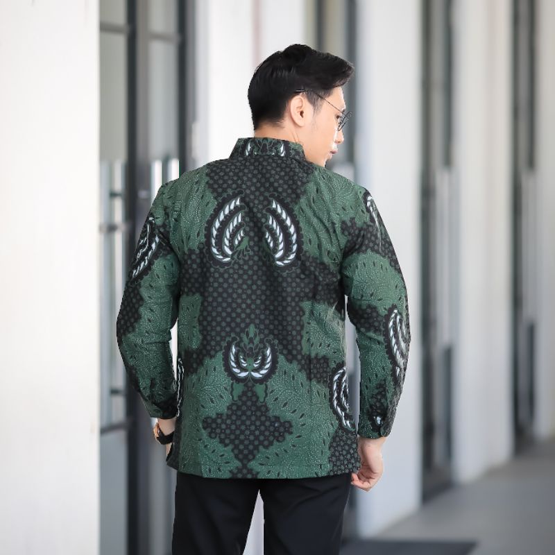 BATIK BOLO DEWO Motif Truntum Hijau Hem Atasan Kemeja Baju Batik Pria  Lengan Panjang