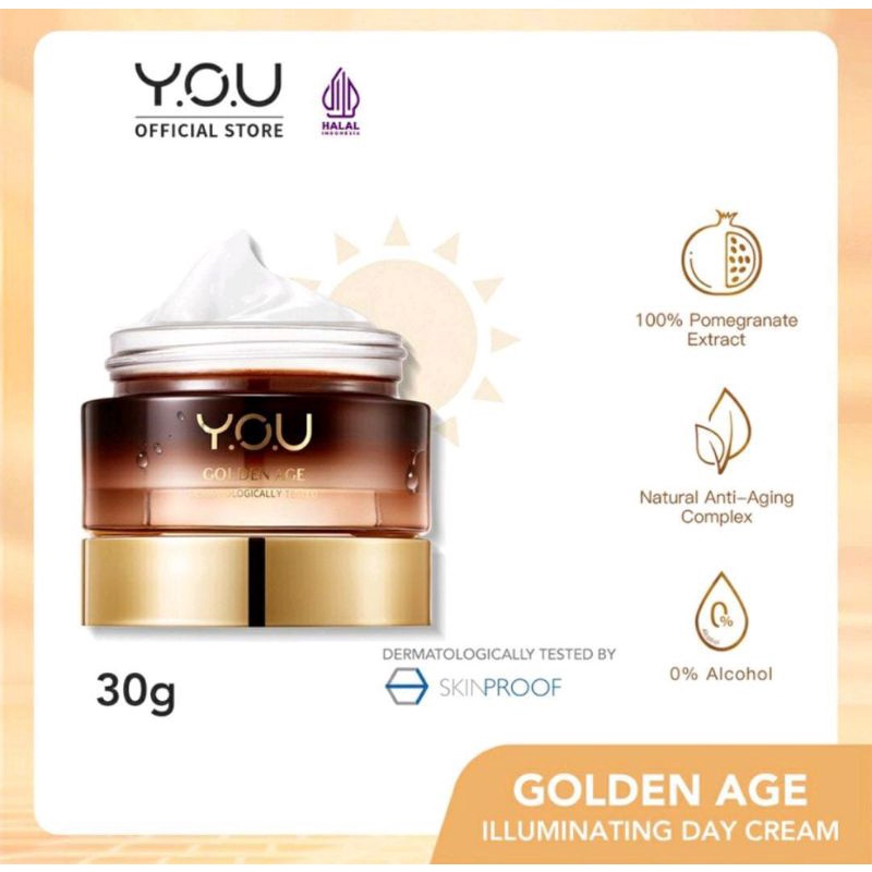 ☘️Yuri Kosmetik☘️ YOU GOLDEN AGE DAY CREAM 30GR FREE BEDAK TABUR/LIP TINT