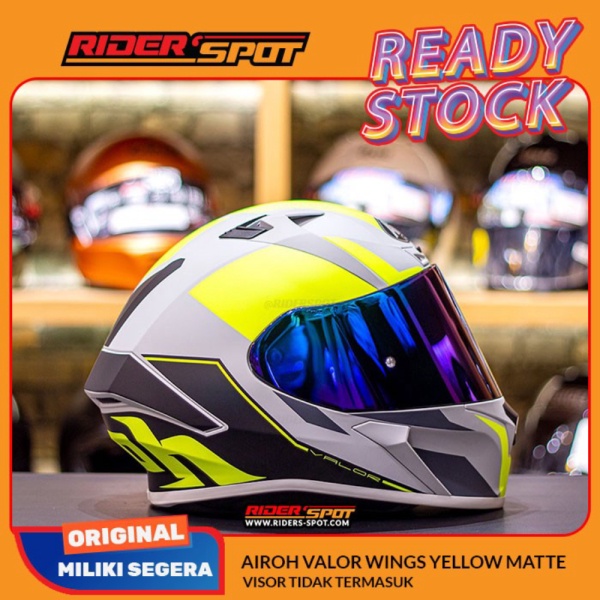 Dijual sparepart Helm Motor Airoh Valor Wings Yellow Matte Full Face Helmet  Berkualitas