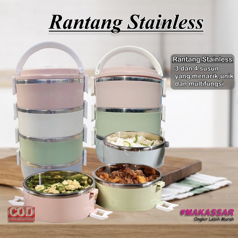 Rantang Stainless 3 Dan 4 Susun Tahan Panas Kedap Udara Tetap Awet Rantang Bekal Makanan