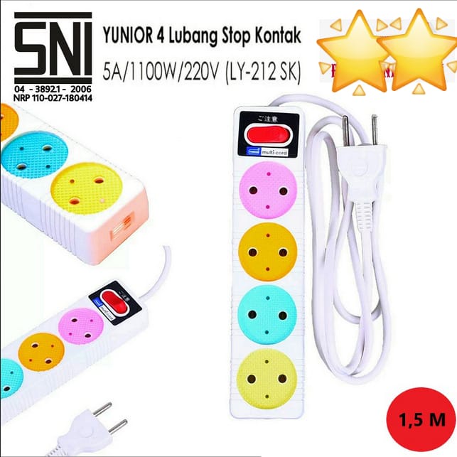 Stop Kontak YUNIOR MULTICORD 4 Lubang+Saklar+Kabel 1,5 Meter