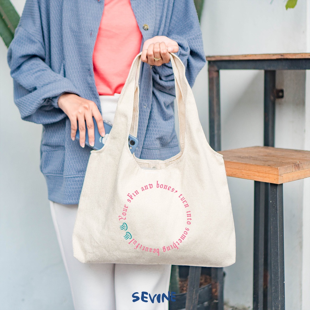 Sevine Tote Bag Kanvas Bonnie Tas Wanita Kuliah Fashion Laptop Totebag Quotes Motivation Aesthetic Vintage Pastel Retro - MC