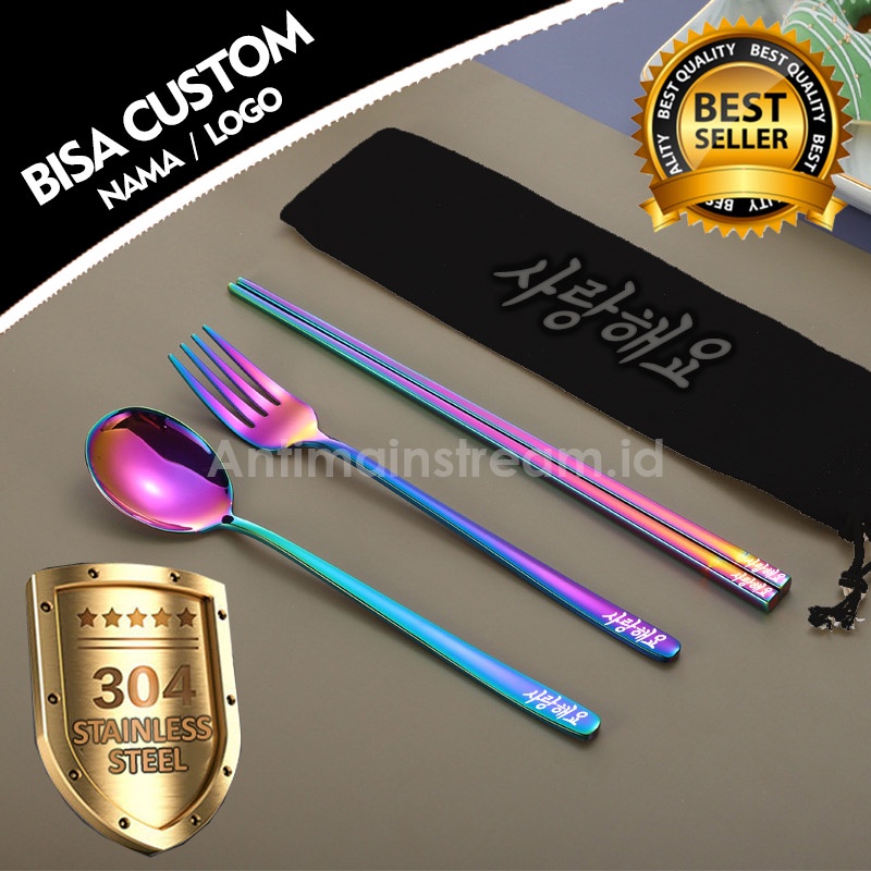 Jual (Bisa Custom Nama) Set Alat Makan Korea Tebal Stainless Steel