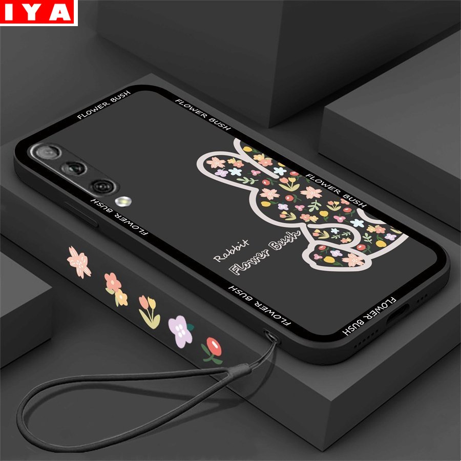 Soft Case Bahan Silikon Motif Kelinci Dan Bunga Dengan Lanyard Untuk Huawei Y6P Y7A Y6 Pro Y7 Pro 2019 Y9S P30 Lite Nova 7i Nova 5T Nova 3i