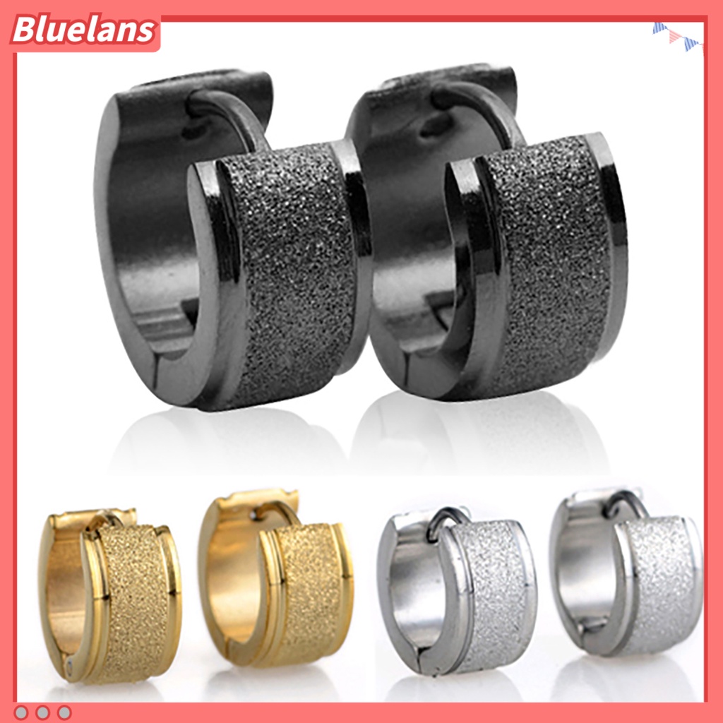 Bluelans 1 Pair Men Women Titanium Steel Dull Polish Hoop Huggie Earrings Ear Studs