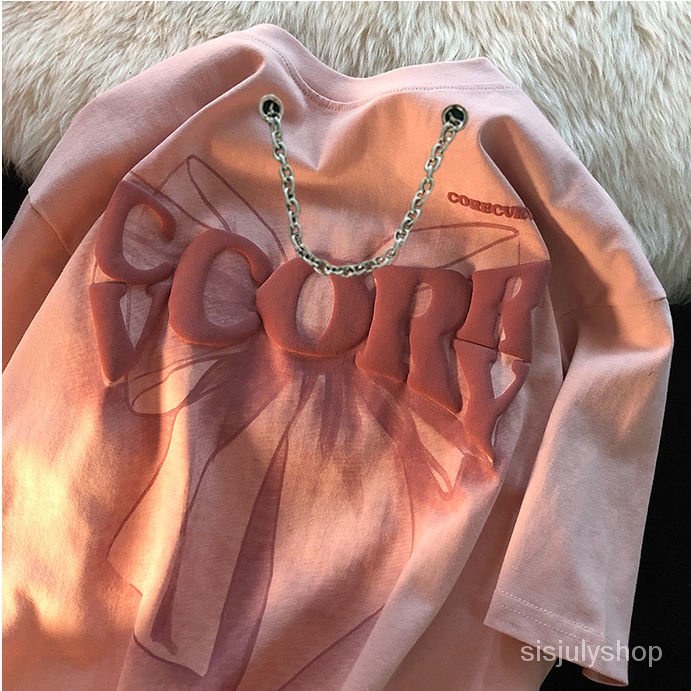 #Sisjuly# Musim panas wanita musim panas baru mid-length kupu-kupu lengan pendek T-shirt wanita atas