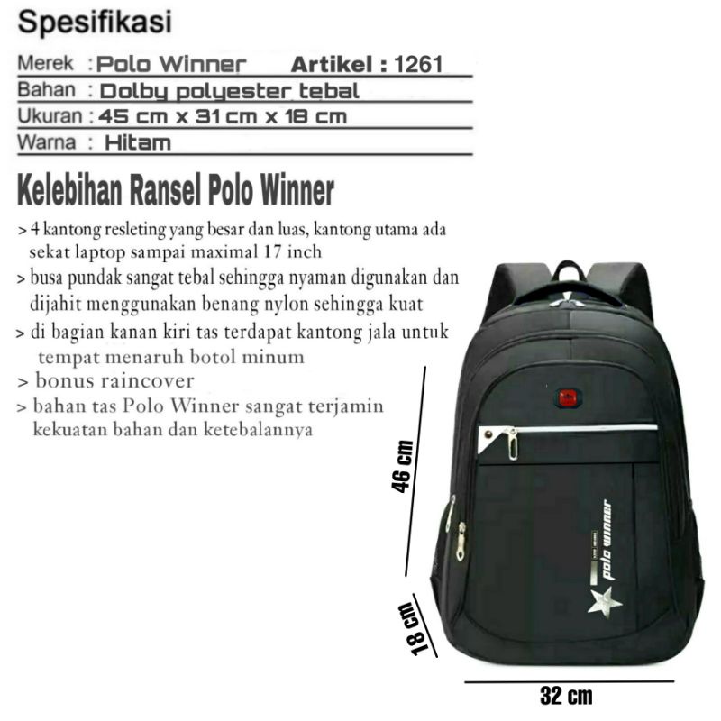 Polo Winner Tas Ransel Pria Dewasa Tas Punggung Pria Tas Ransel Sekolah Pria Sma Keren Laptop Usb Port 1261