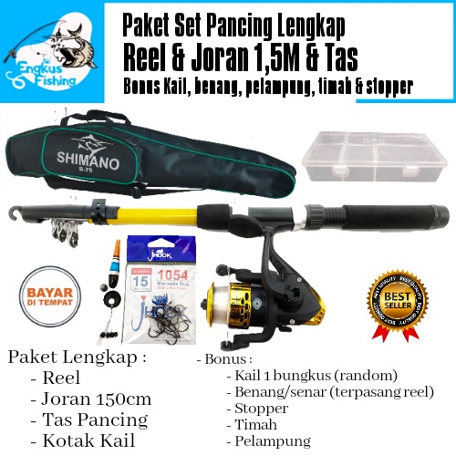 Paket Set Lengkap Pancing Reel,Joran,Kotak &amp; Tas (Bonus) Murah - Engkus Fishing