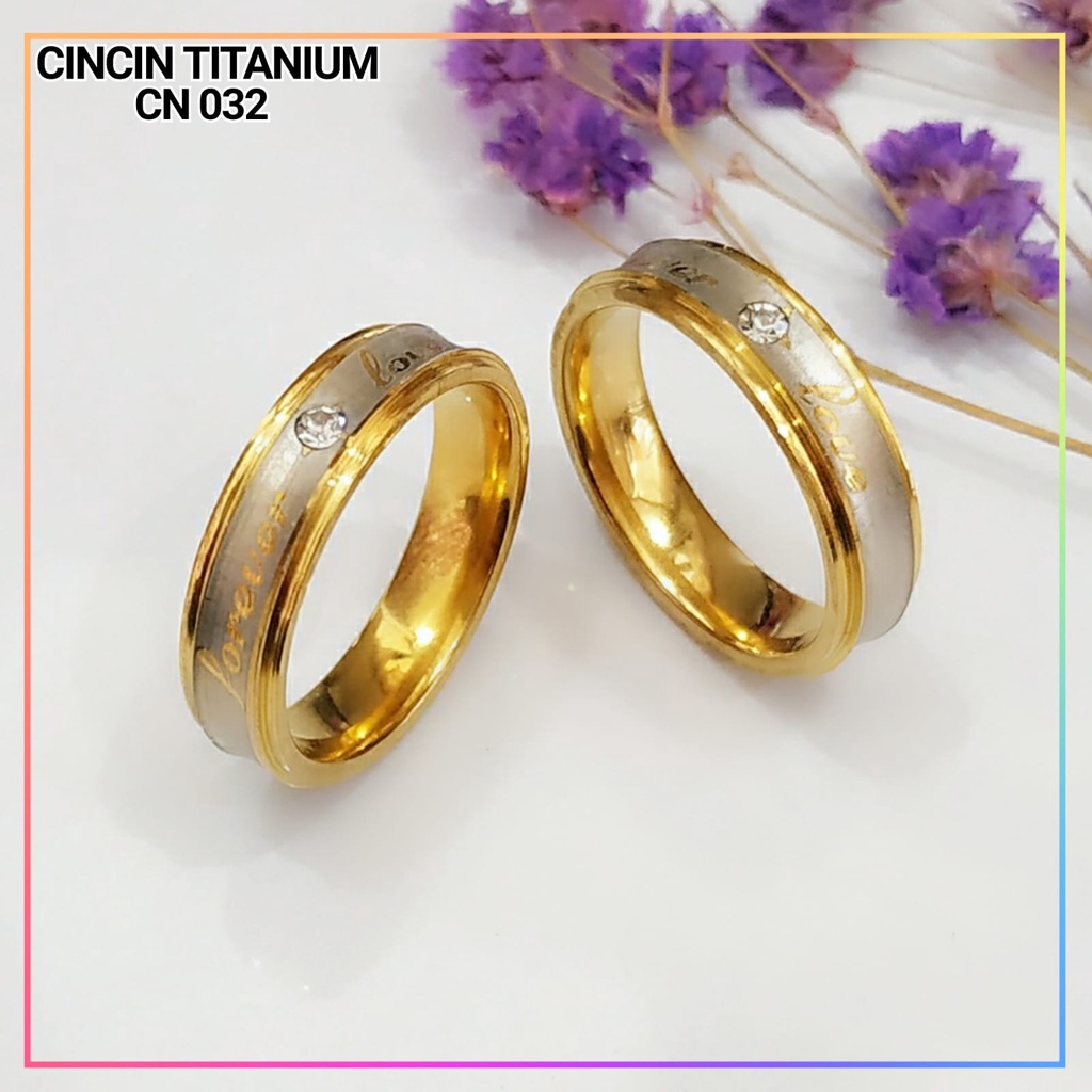 Cincin Titanium/stainless steel couple harga/1biji cincin dewasa forever love gold perhiasan lapis emas gold CN 032